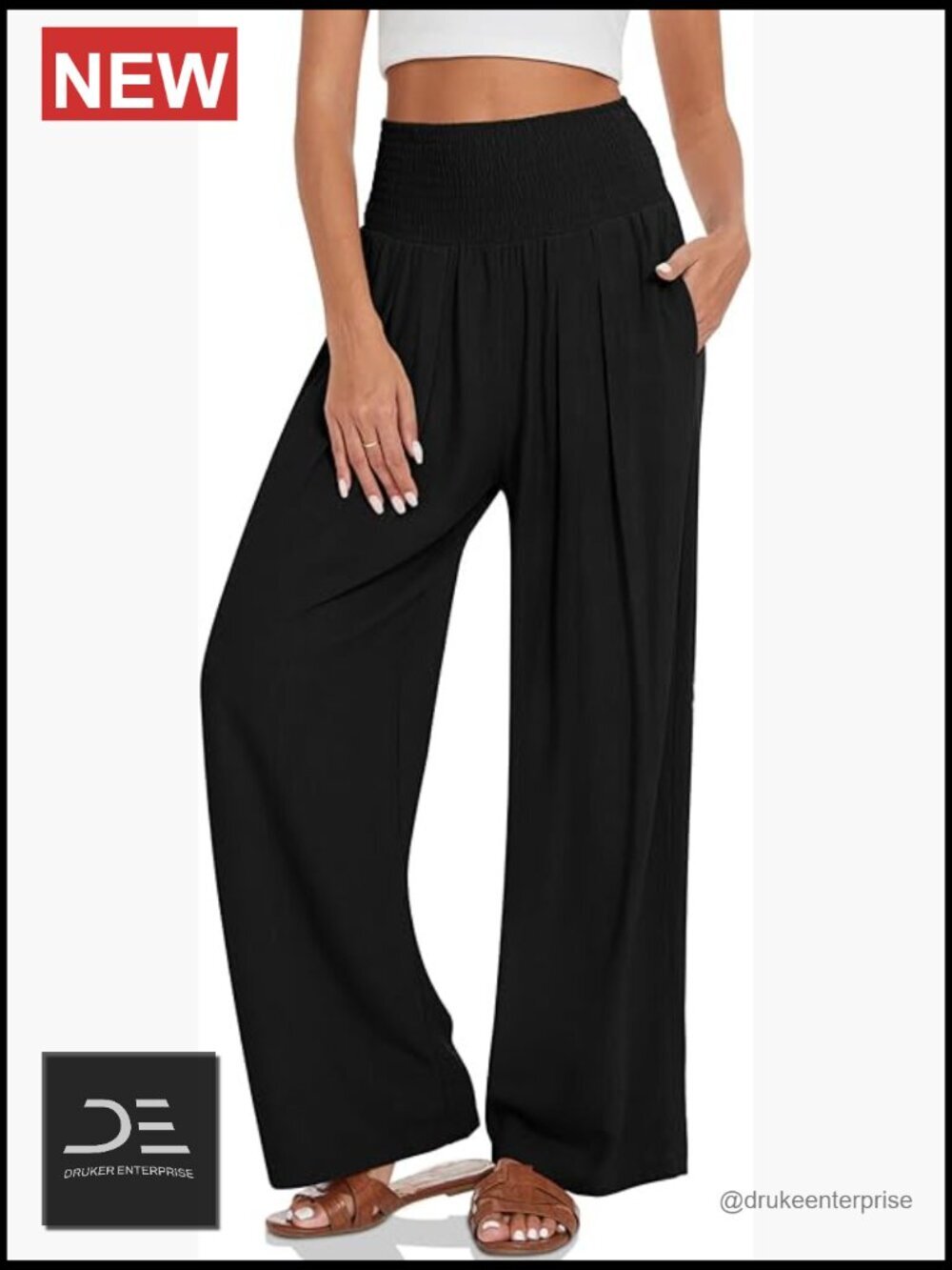 Linen Palazzo Pants Wide Leg High Waisted with Pockets Lounge Beach